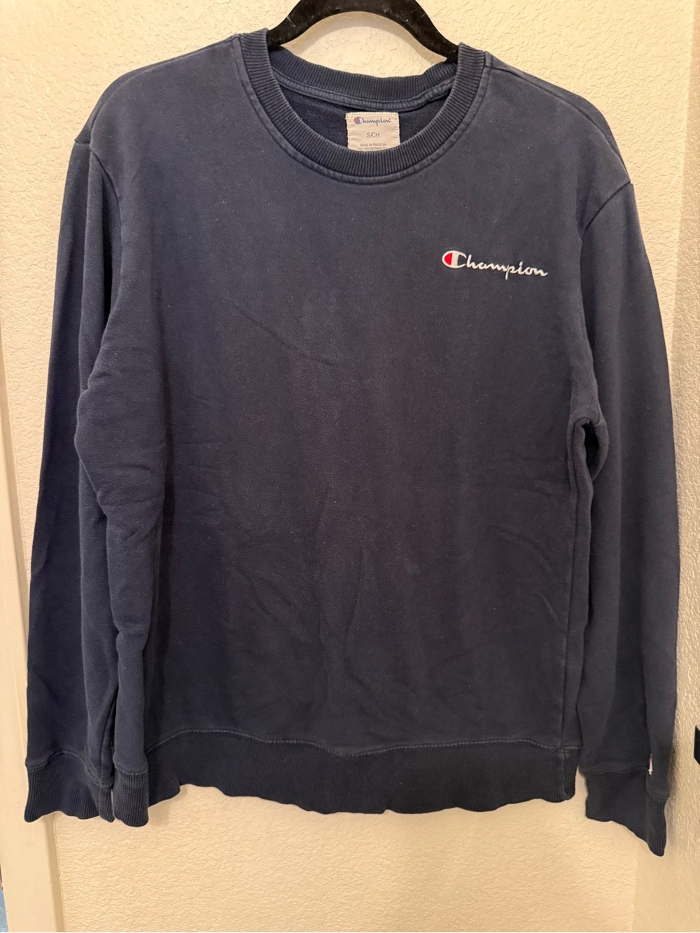 Champion Men's Navy Crewneck Sweatshirt with Embroidered Logo